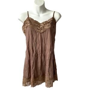 Vanity Essentials Y2K Babydoll Cami Tank Top Women L Taupe Lace‎ Bella Coquette